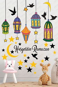 Hoşgeldin Ramazan Bayramı Yapışkanlı Sticker Iz Bırakmayan Duvar Cam Dolap Çıkartması Süsü 53 Parça ürün fotoğrafı