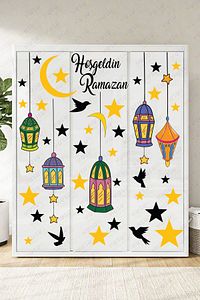 Hoşgeldin Ramazan Bayramı Yapışkanlı Sticker Iz Bırakmayan Duvar Cam Dolap Çıkartması Süsü 53 Parça ürün fotoğrafı
