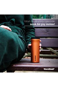 Özel Seri Platin Turuncu Çift Katmanlı Paslanmaz Çelik Termos Bardak 400 Ml Kahve Ve Çay Termosu ürün fotoğrafı