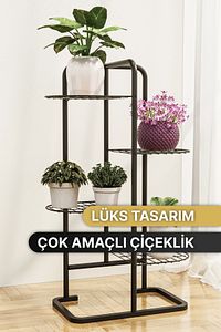 4 Katlı Metal Çiçeklik Dekoratif Lüks Bahçe Mobilyası  Bahçe Balkon Rafı ürün fotoğrafı