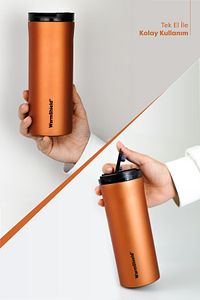 Özel Seri Platin Turuncu Çift Katmanlı Paslanmaz Çelik Termos Bardak 400 Ml Kahve Ve Çay Termosu ürün fotoğrafı