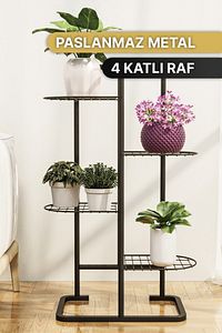 4 Katlı Metal Çiçeklik Dekoratif Lüks Bahçe Mobilyası  Bahçe Balkon Rafı ürün fotoğrafı