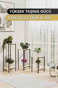 Saksılık 3 Lü Set Ahşap Çiçeklik Dekoratif Lüks Bahçe Mobilyası Saksı Standı Bahçe Balkon Rafı ürün fotoğrafı