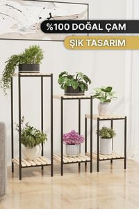 Saksılık 3 Lü Set Ahşap Çiçeklik Dekoratif Lüks Bahçe Mobilyası Saksı Standı Bahçe Balkon Rafı ürün fotoğrafı