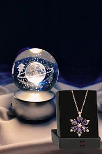 Renk Değiştiren Led Işıklı Cam Satürn Kız Küre Dolunay Lamba Kristal Top Lotus Kamelya Çiçeği Kolye ürün fotoğrafı