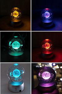 Renk Değiştiren Led Işıklı Cam Satürn Kız Küre Dolunay Lamba Kristal Top Lotus Kamelya Çiçeği Kolye ürün fotoğrafı