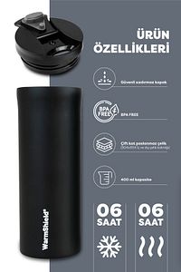 Mat Siyah Çift Katmanlı Paslanmaz Çelik Termos Bardak 400 ml ( Kahve Çay Termosu ) ürün fotoğrafı