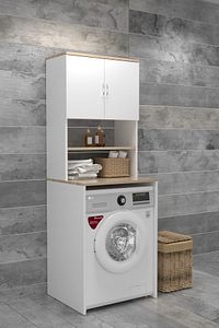 Çamaşır Makinesi Üstü Banyo Dolabı Rafı Beyaz ürün fotoğrafı