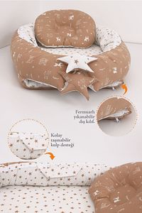 Babynest, Bebek Uyku Yatağı 0-2 Yaş - Kahve Kedi Desen Yıldız ürün fotoğrafı