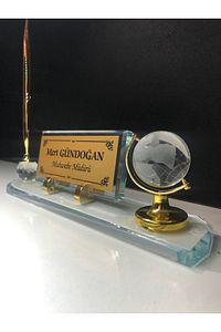 Masa Üstü Cam İsimlik Kalem ve Dünya Aksesuarlı Şeffaf Hediye Seti ürün fotoğrafı