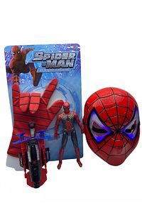 Vantuz Atan Eldiven+ışıklı Maske+18 Cm Işıklı Figür 3 Lü Set Oyuncak Spiderman ürün fotoğrafı