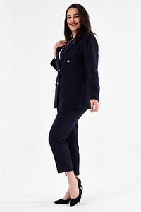 Kadın Lacivert Blazer Ceket Kemerli Cepli Boru Paça Pantolon Büyük Beden Takım Elbise ürün fotoğrafı