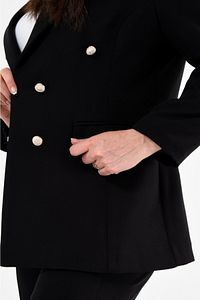 Kadın Siyah Blazer Ceket Kemerli Cepli Boru Paça Pantolon Büyük Beden Takım Elbise ürün fotoğrafı