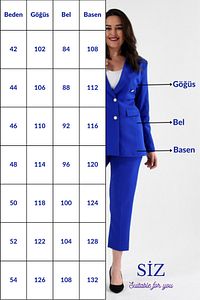 Kadın Saks Mavi Blazer Ceket Kemerli Cepli Boru Paça Pantolon Büyük Beden Takım Elbise ürün fotoğrafı