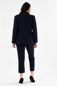 Kadın Lacivert Blazer Ceket Kemerli Cepli Boru Paça Pantolon Büyük Beden Takım Elbise ürün fotoğrafı
