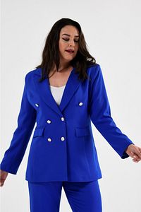 Kadın Saks Mavi Blazer Ceket Kemerli Cepli Boru Paça Pantolon Büyük Beden Takım Elbise ürün fotoğrafı