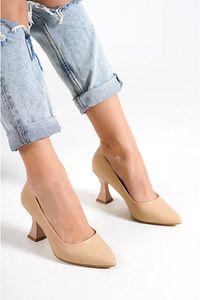 Krem Kadın Sivri Burun 7 Cm Topuklu Stiletto Ayakkabı Wsb0442 ürün fotoğrafı