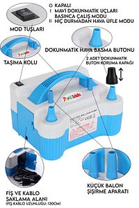 Ht508 Çift Hava Çıkışlı 2 Düğmeli Balon Şişirme Makinası, Elektrikli Balon Pompası 700w 1.3kg ürün fotoğrafı