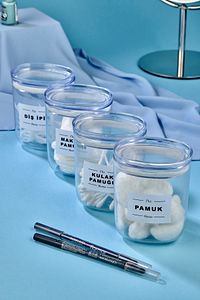 4'lü Dekoratif Kulak Pamuğu & Pamuk & Makyaj Pamuğu & Diş Ipi Saklama Kutusu 400 Ml Akrilik Set ürün fotoğrafı