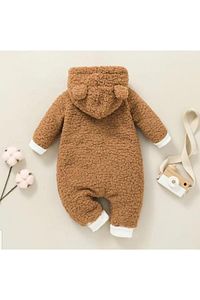 Kışlık Tatlı Kapşonlu Bebek Peluş Welsoft Tulum ürün fotoğrafı