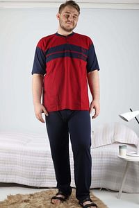 Erkek Bordo Kısa Kollu Süprem Büyük Beden Pijama Takım ürün fotoğrafı