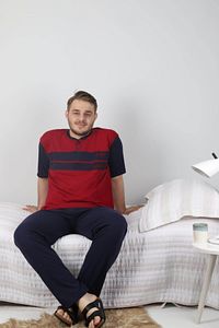 Erkek Bordo Kısa Kollu Süprem Büyük Beden Pijama Takım ürün fotoğrafı