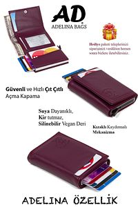 Adelina Mor Nova Deri Mekanizmalı Otomatik Kızaklı Kartlık Cüzdan (7CMX10CM) ürün fotoğrafı