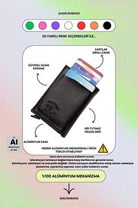 Adelina Unisex Siyah Deri Mekanizmalı Otomatik Kızaklı Kartlık Cüzdan (7CMX10CM) ürün fotoğrafı