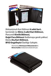 Adelina Unisex Siyah Deri Mekanizmalı Otomatik Kızaklı Kartlık Cüzdan (7CMX10CM) ürün fotoğrafı