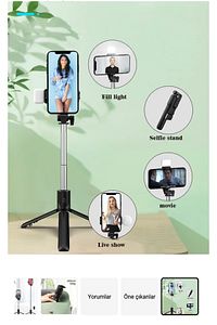 Bluetooth Lu Led Işıklı Selfie Çubuğu Uzaktan Kumandalı Yatay Ve Dikey Kullanabilme Özçekim Tripod ürün fotoğrafı