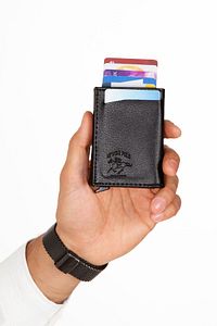 Adelina Unisex Siyah Deri Mekanizmalı Otomatik Kızaklı Kartlık Cüzdan (7CMX10CM) ürün fotoğrafı