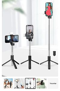 Bluetooth Lu Led Işıklı Selfie Çubuğu Uzaktan Kumandalı Yatay Ve Dikey Kullanabilme Özçekim Tripod ürün fotoğrafı