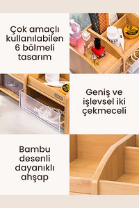 Çok Amaçlı Makyaj Ve Kozmetik Düzenleyici, Bambu Desenli Ahşap Organizer ürün fotoğrafı