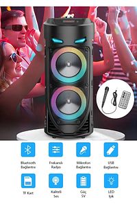 2 Yıl Bluetooth Parti Hoparlör 1175 Karaoke Mikrofonlu Uzaktan Kumandalı Ses Sistemi Yok Siyah İtha ürün fotoğrafı