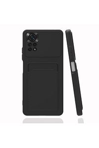 Xiaomi Poco X4 Pro 5g Kılıf Kamera Korumalı Kartlıklı Cüzdanlı Kırmızı Tuşlu Siyah Silikon Kapak ürün fotoğrafı