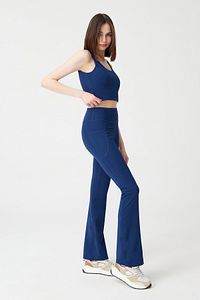 Kadın Lacivert Yüksek Bel Toparlayıcı Çift Cepli Ispanyol Paça Tayt Bootcut ürün fotoğrafı