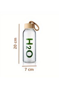 H2o Borosilikat Cam Matara Bambu Vakum Kapaklı Su Şişesi Suluk 600 M L. ürün fotoğrafı