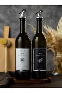 SB Oval Ahşap Stantlı Amber 2'li 750 ml Zeytinyağı Sıvıyağ Şişesi Yağdanlık yağlık cam ürün fotoğrafı