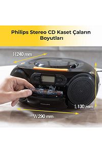 Stereo Cd Kaset Çalar, Taşınabilir Boombox, Usb, Fm, Mp3, Tape, Siyah ürün fotoğrafı