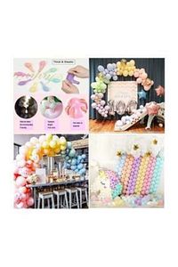 100 Adet Makaron Balon 5 Mt. Balon Zinciri Balon Pompası, Karışık Soft Renk Pastel Balon ürün fotoğrafı