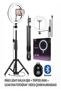 10ınç Youtuber Led Işıklı Tripod Selfie Makyaj Işığı Sürekli Ring Light 26cm 2.1 M Ayaklı Tripot ürün fotoğrafı