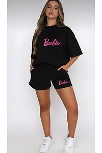 Kadın Siyah Barbie Baskı Şort Takım ürün fotoğrafı