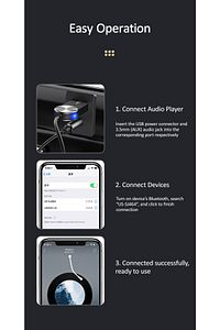 Usams Bluetooth 5.0 Receiver Usb Aux Wireless Araç Kiti Telefon Konuşma Müzik Dinleme Ba01 ürün fotoğrafı