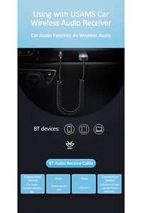 Usams Bluetooth 5.0 Receiver Usb Aux Wireless Araç Kiti Telefon Konuşma Müzik Dinleme Ba01 ürün fotoğrafı