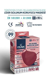 FFP2 Maske Bordo Renk 10 Adet ürün fotoğrafı