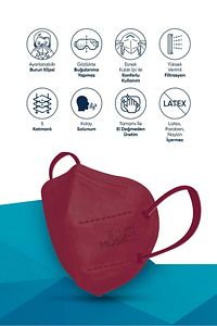 FFP2 Maske Bordo Renk 10 Adet ürün fotoğrafı