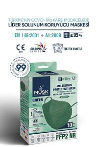 FFP2 Maske Yeşil Renk 10 Adet ürün fotoğrafı