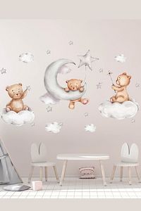 Sevimli Ayıcıkların Yıldızlarla Oyunu Duvar Sticker Seti ürün fotoğrafı