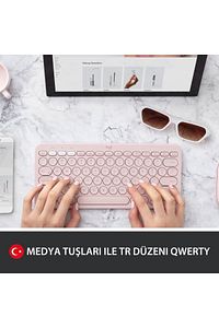K380 Kompakt Kablosuz Bluetooth Türkçe Q Klavye - Pembe ürün fotoğrafı