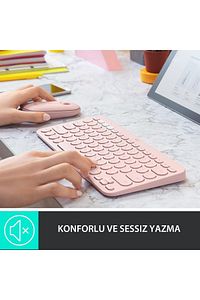 K380 Kompakt Kablosuz Bluetooth Türkçe Q Klavye - Pembe ürün fotoğrafı